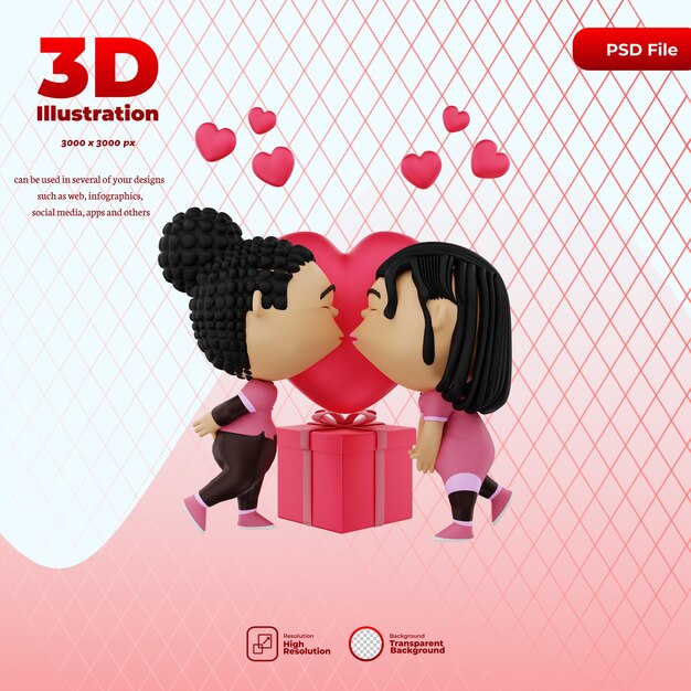 PSD 3d render lindo personaje día de san valentín ilustración