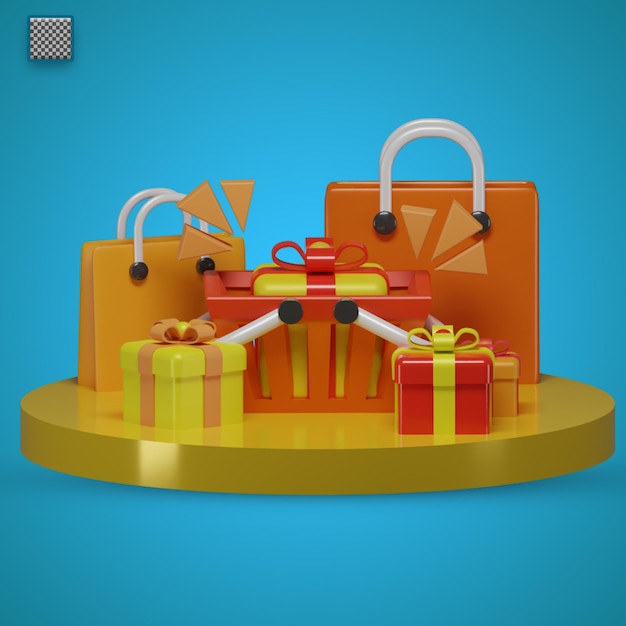 3d render lindo podio ilustración compras marketing gran venta