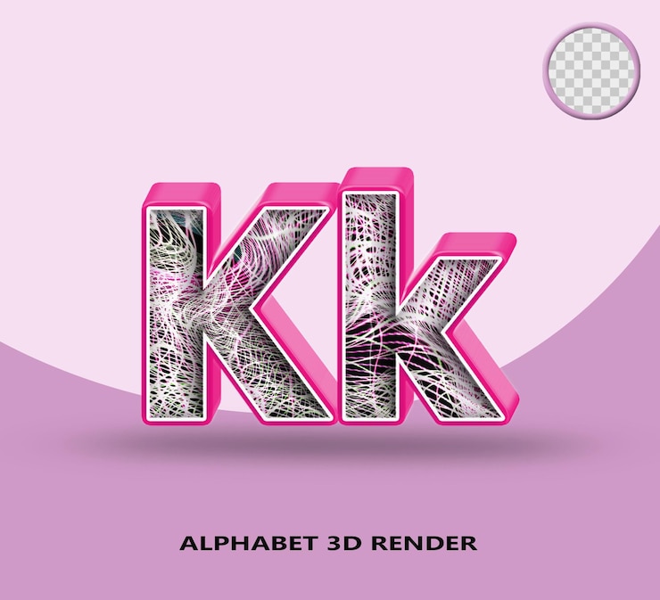 PSD 3d render línea de alfabeto color rosa con línea de onda abstracta
