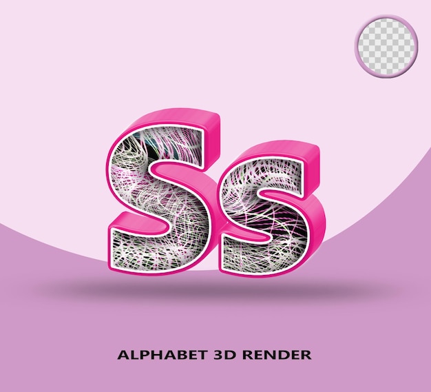 PSD 3d render línea de alfabeto color rosa con línea de onda abstracta
