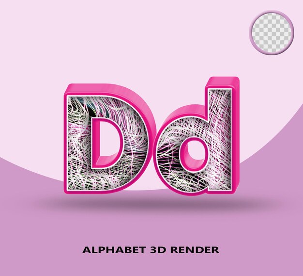 3d render línea del alfabeto rosa brillante con línea de onda abstracta