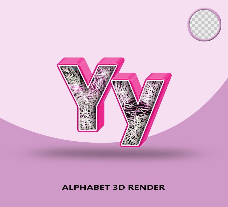PSD 3d render línea del alfabeto rosa brillante con línea de onda abstracta