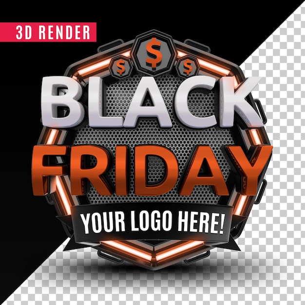 3d render logo black friday premium psd