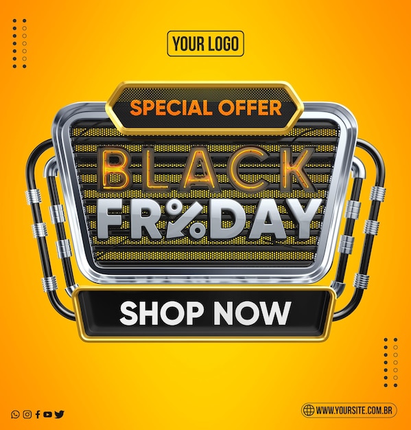 3d render logo oferta especial black friday shop agora