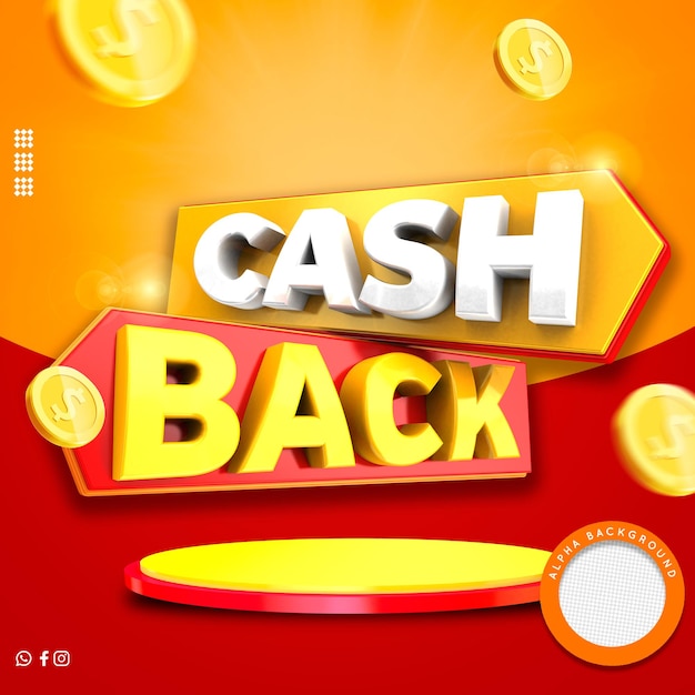 3d render logo premium psd cash back