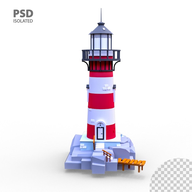 PSD 3d render low poly lighthouse 4k resolución