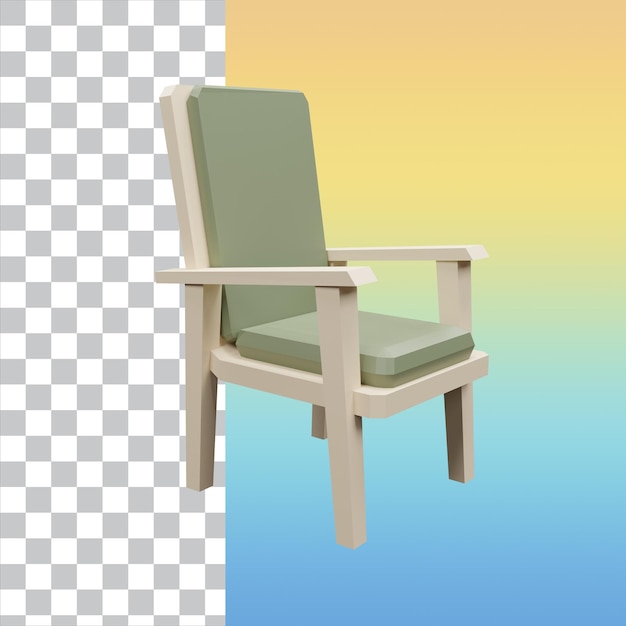 PSD 3d render low poly sillón de madera aislado