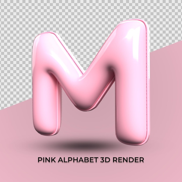 3D render M alfabeto rosa plástico lindo