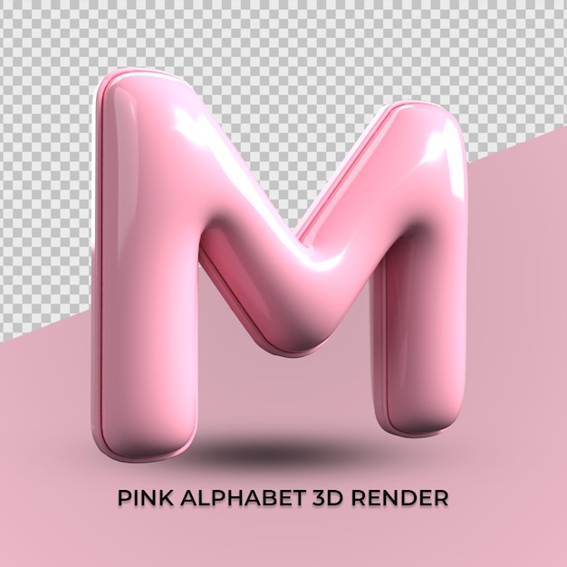 3D render M alfabeto rosa plástico lindo