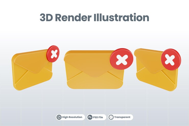 PSD 3d render mail cross icon with orange mail and red cross