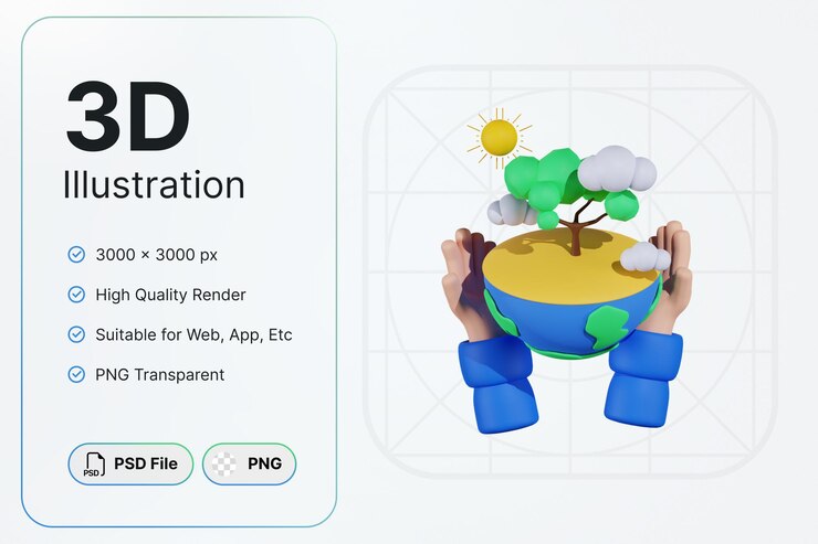 PSD 3d render mango de mano concepto de día de la tierra icono moderno diseño de ilustraciones