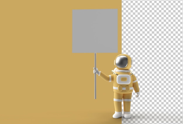 3D Render Mano de astronauta apuntando con sosteniendo una pancarta