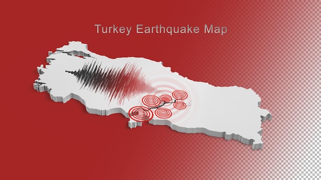 PSD 3d render mapa del terremoto de turquía, 6 de febrero de 2023, todas las partes visibles están separadas en capas,