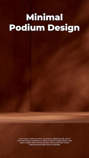 3d render maqueta en blanco piso de color marrón áspero en retrato gobo luz sombra en la pared