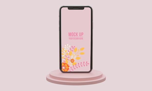 3D Render maqueta de smartphone frente rosa