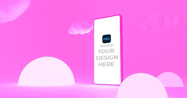 3d render maqueta de teléfono inteligente rosa