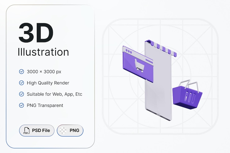 PSD 3d render marketing ecommerce ángulo izquierdo concepto de marketing icono moderno diseño de ilustraciones