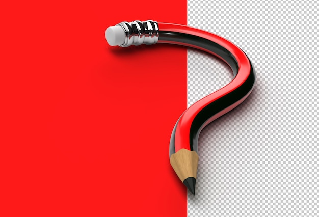 3D Render Matita Punto Interrogativo File Psd Trasparente.