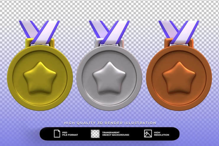 3d render medalla ilustración conjunto aislado