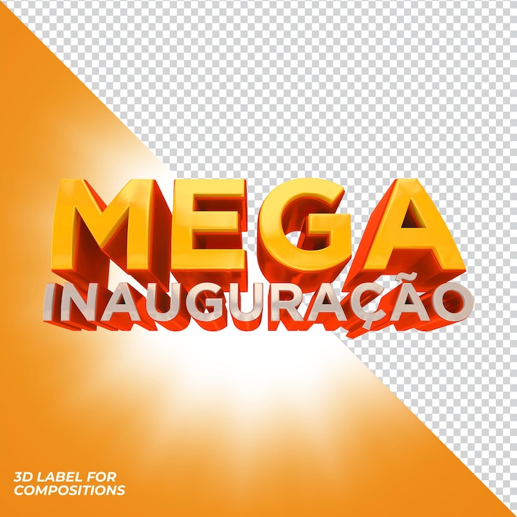 PSD 3d render mega inauguration label isoleted para composición