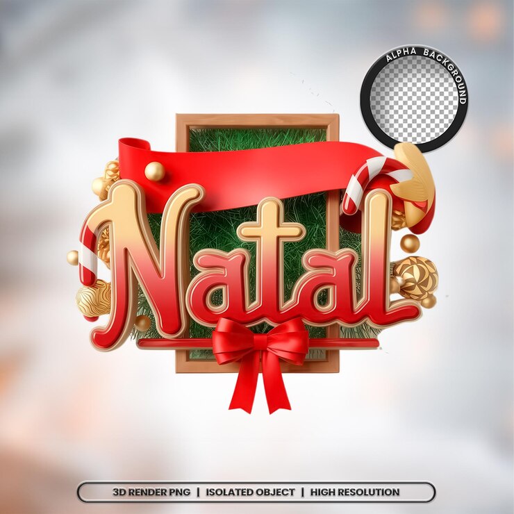 3D Render Merry Christmas Estampado Elemento Icon PSD PNG