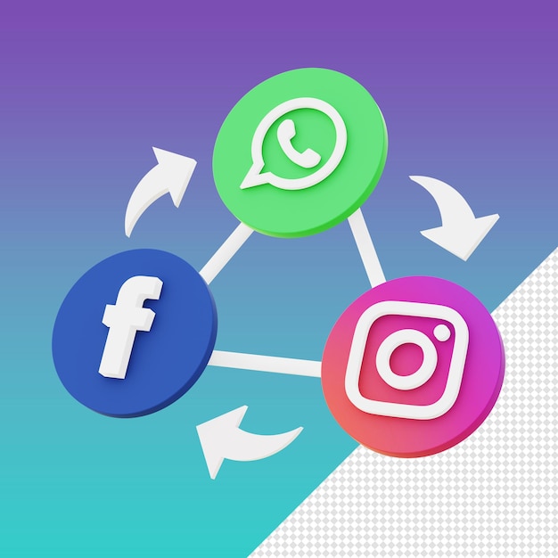 3D Render Meta Social Media Icons Facebook WhatsApp Instagram Vorlage für UI UX Web und Designs