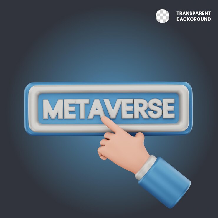 PSD 3d render metaverse button with hand pointing at the text