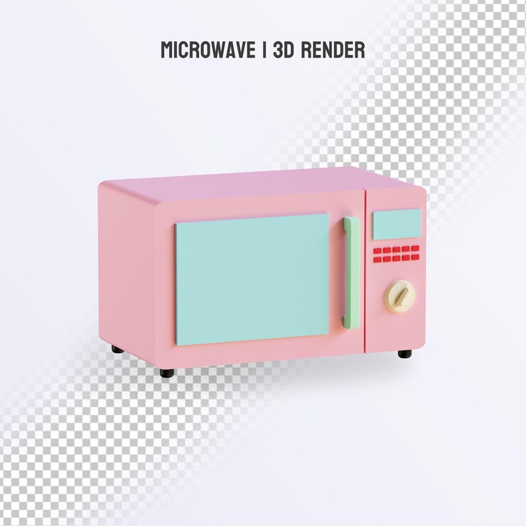 PSD 3d render microondas rosa suave con fondo transparente