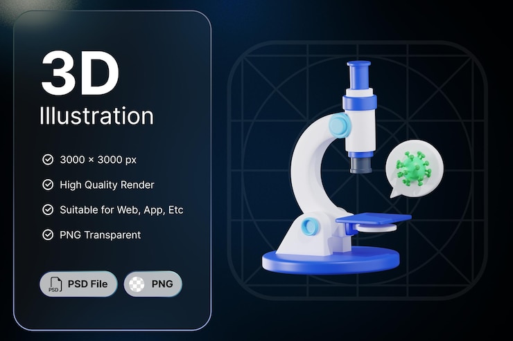 PSD 3d render microscopio medical concept modern icon illustrations design