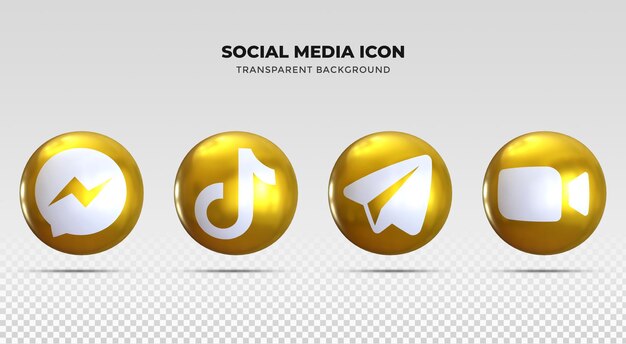 3d render mídia social ícones dourados embalam coleção de logotipo de mídia social