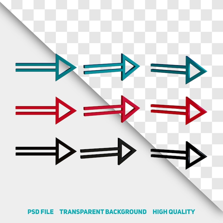 PSD 3d render minimalista 3d rojo negro verde flecha premium psd icono parte 23