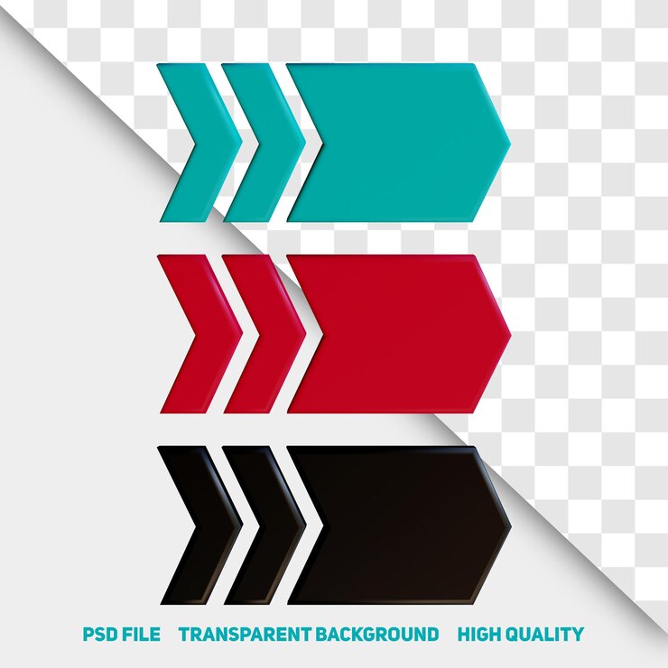 PSD 3d render minimalista 3d rojo negro verde flecha premium psd icono parte 5