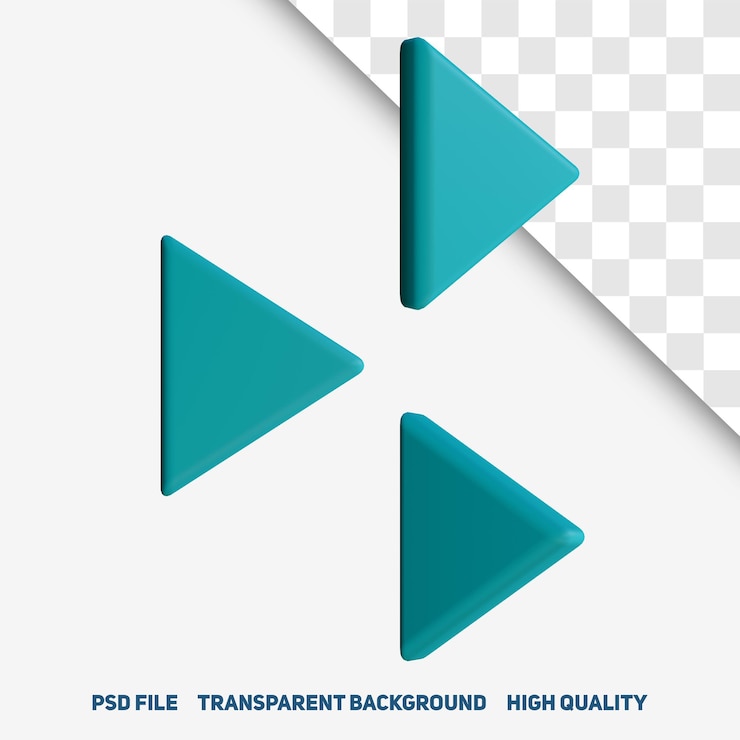 PSD 3d render minimalista 3d triángulo flecha premium psd icono