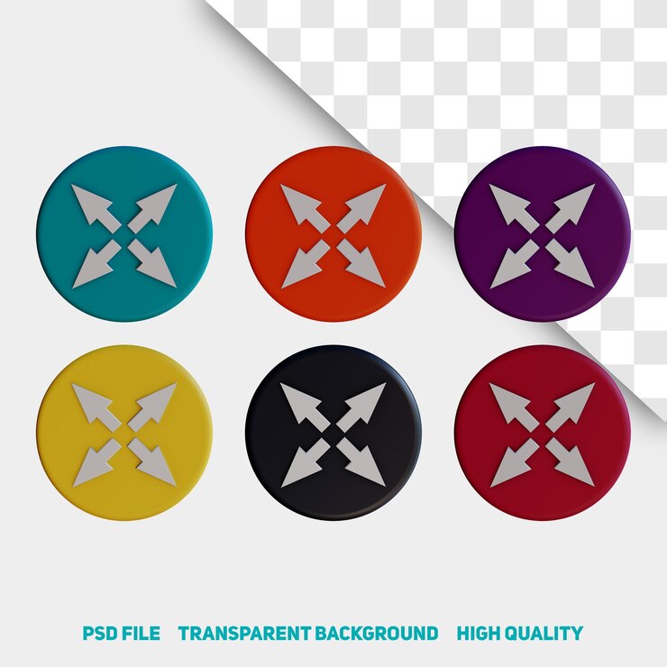 PSD 3d render minimalista cuatro flechas dirección icono de aplicación premium psd