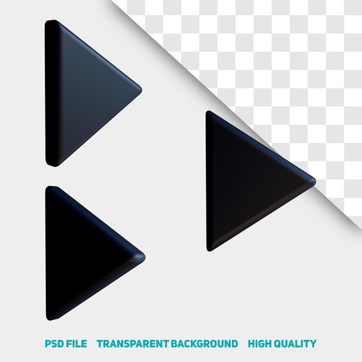 PSD 3d render minimalista negro triángulo flecha premium psd icono
