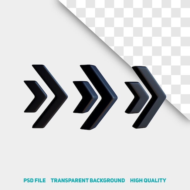 3D-Render minimalistisches Premium-PSD-Symbol mit schwarzem Pfeil
