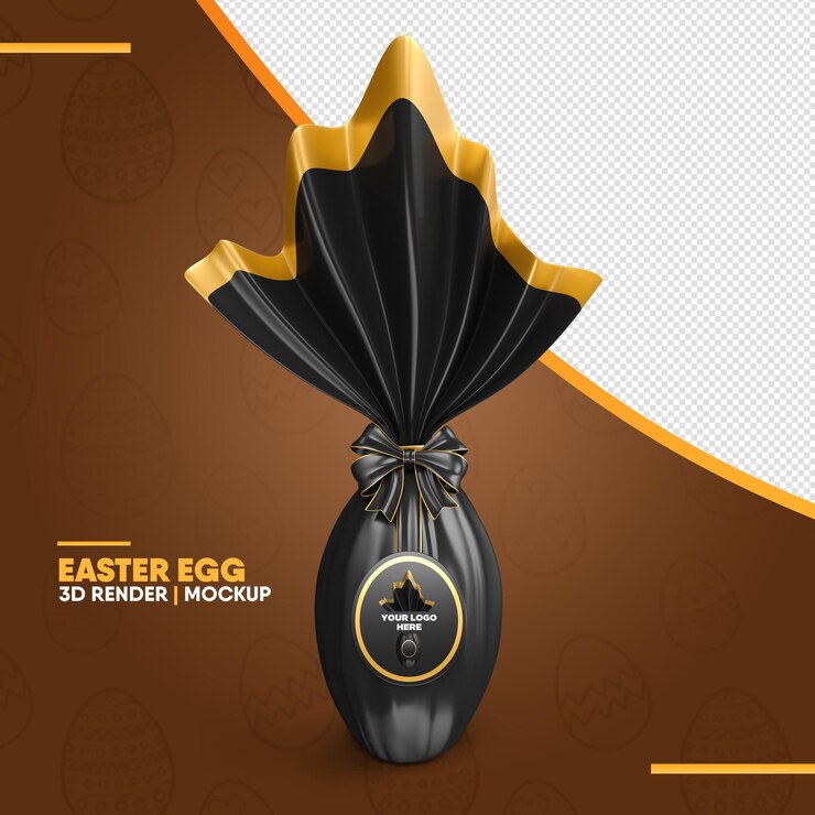 3D Render Mockup di uova di Pasqua con etichetta modificabile