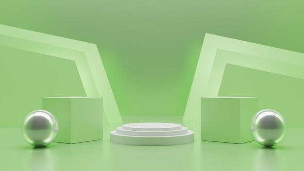 3D render moderno podio blanco vacío sobre fondo verde