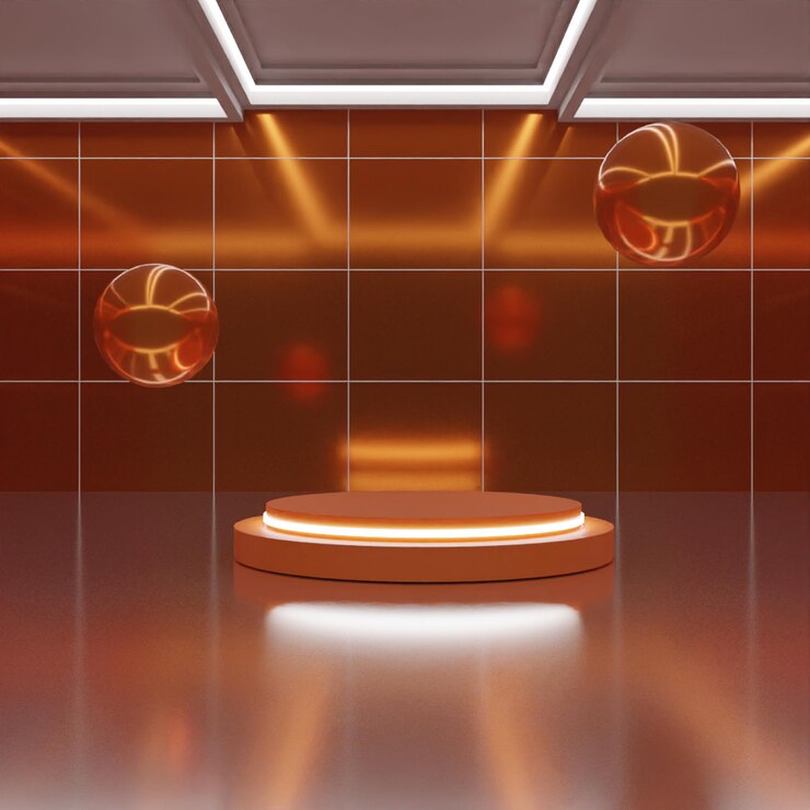 PSD 3d render moderno podio naranja sobre fondo naranja alta calidad