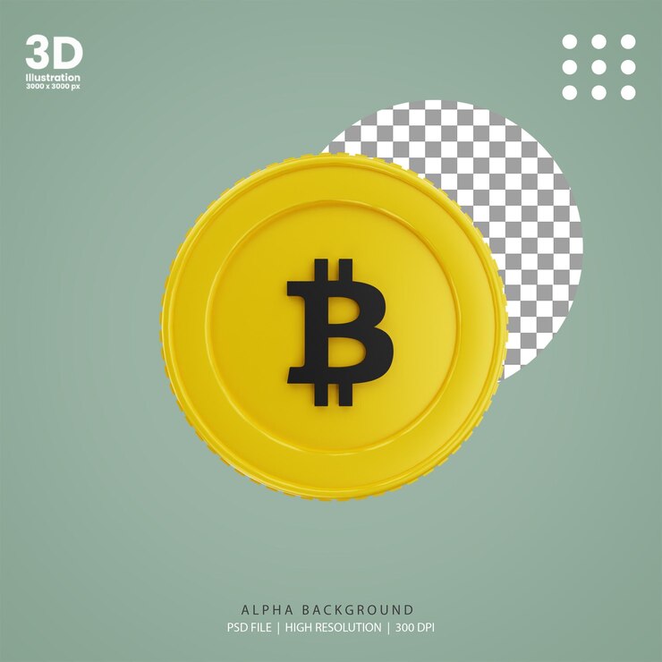 PSD 3d render moneda criptográfica bitcoin oro