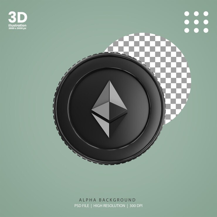 PSD 3d render moneda criptográfica etherium