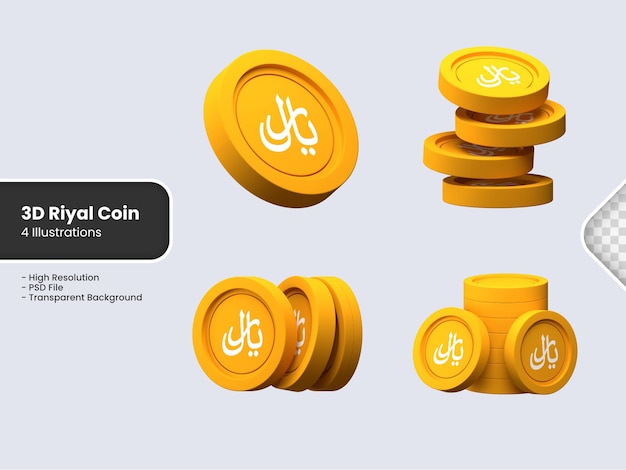 3d render moneda riyal de oro aislado