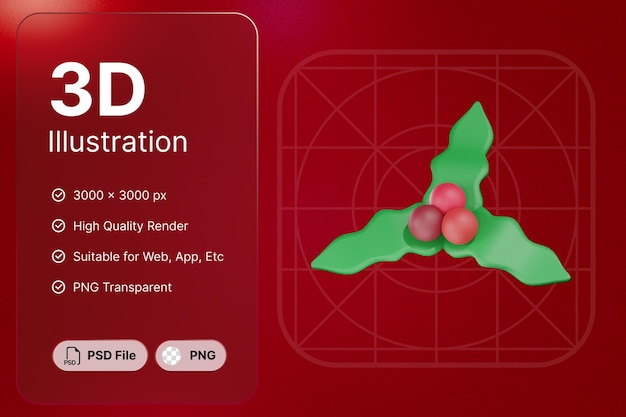 PSD 3d render muérdago objeto de navidad concepto de día de navidad diseño moderno