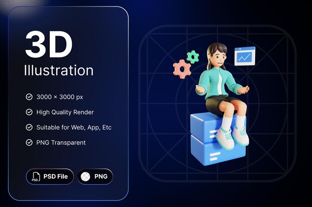 PSD 3d render mujeres con configuración trabajo actividad concepto moderno icono ilustraciones diseño