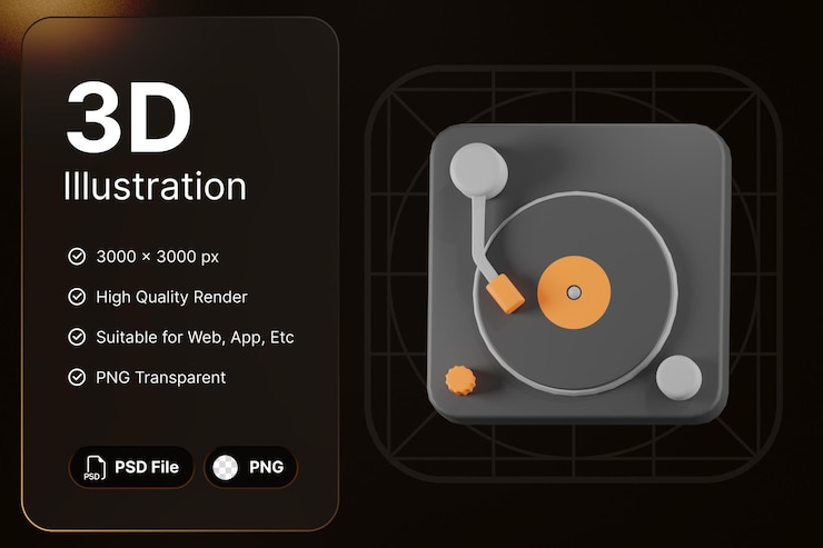 PSD 3d render música dj concepto moderno icono ilustraciones diseño