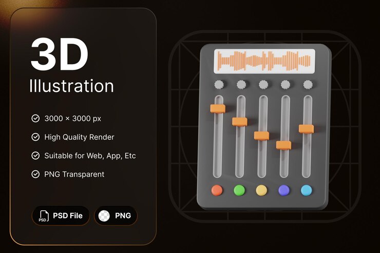 PSD 3d-render-musik-controller-konzept modernes symbol-illustrations-design