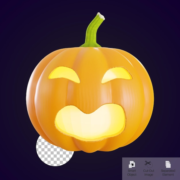 PSD 3d render naranja cara de calabaza de halloween emoji