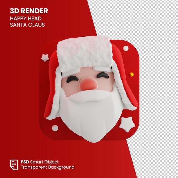 PSD 3d render navidad feliz cabeza de papá noel