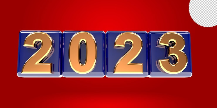 PSD 3d render new year 2023 logo design with transparent background