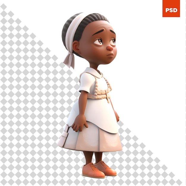 PSD 3d render de una niña afroamericana con un pañuelo